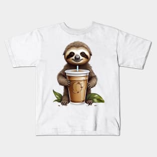 Iced Coffee and Cute Baby Sloth Kids T-Shirt